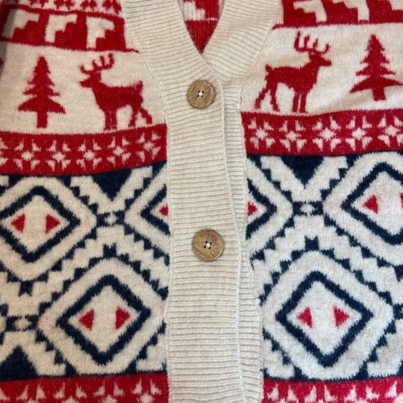 Nordic Isle V-Neck Christmas Cardigan Sweater Women's Size S/M Reindeer Holiday - Picture 7 of 10